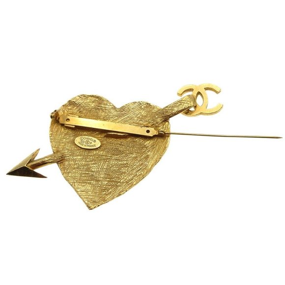 Chanel Bow And Arrow Heart Brooch Pin Gold 93P 59836 - Picture 2 of 5